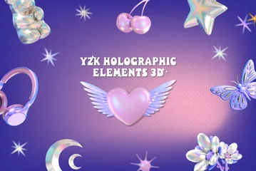 Elementos holográficos Y2K Paquete de Icon 3D