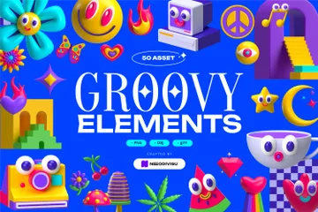 Elementos retrô funky e groovy Pacote de Icon 3D