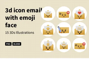 Email With Emoji Face 3D Icon Pack