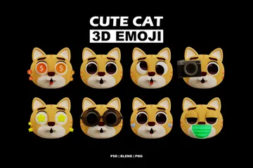 Emoji de gato fofo Pacote de Icon 3D