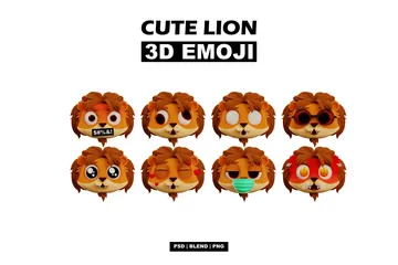 Emoji de leão fofo Pacote de Icon 3D