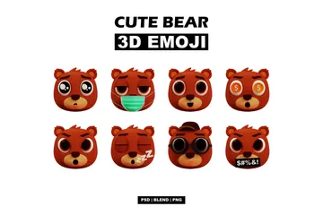 Emoji de urso fofo Pacote de Icon 3D