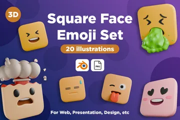 Emoji visage carré V1 Pack 3D Icon