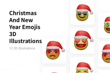 Emojis de Natal e Ano Novo Pacote de Illustration 3D