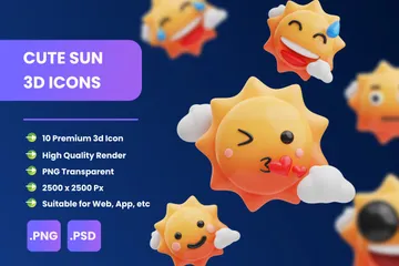 Emoticon fofo de sol Pacote de Illustration 3D