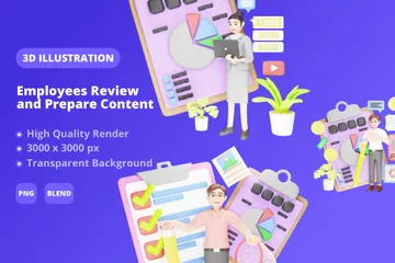 Employee Review And Prepare Content 3D Illustration Pack