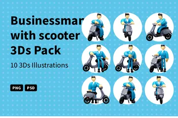Empresario con scooter Paquete de Illustration 3D