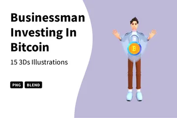 Empresário investindo em ilustração 3D de Bitcoin 3D Illustration Pack