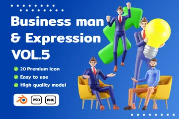 Expressão de personagem de empresário Vol.5 Pacote de Illustration 3D