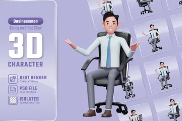 Empresário sentado na cadeira do escritório Pacote de Illustration 3D