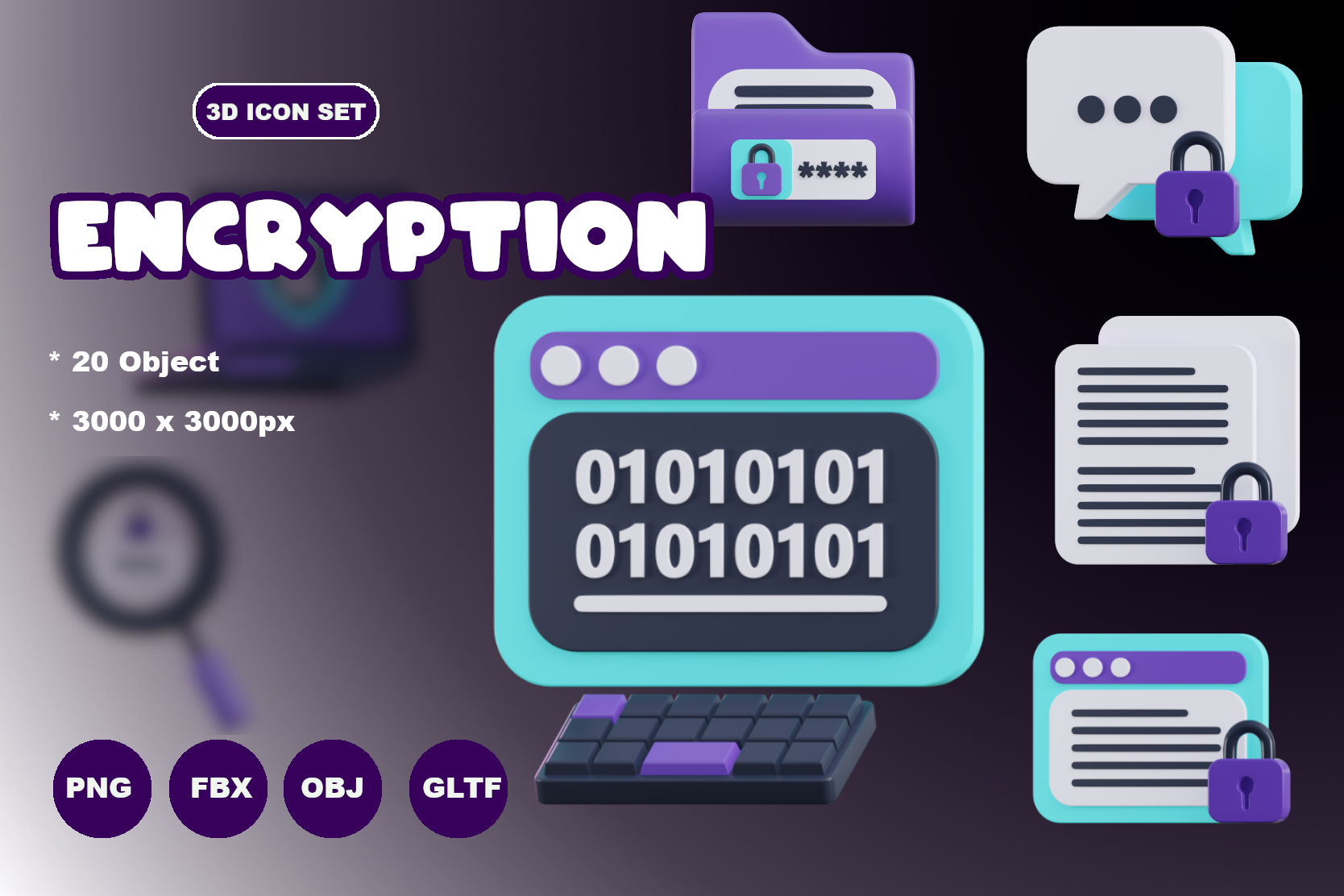 Premium Encryption 3D Illustration pack from Crime & Security 3D ...
