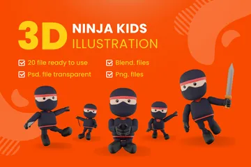 Enfants ninjas Pack 3D Illustration