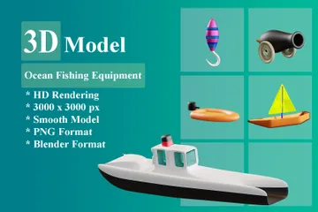 Free Équipement de pêche en mer Pack 3D Icon