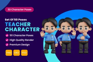 Ensemble de pose de personnage d'enseignant Pack 3D Illustration