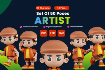 Ensemble de poses de personnages d'artistes Pack 3D Illustration