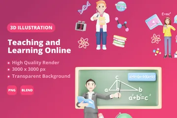 Enseñar y aprender en línea Paquete de Illustration 3D