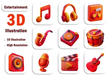 Entertainment And Music 3D Icon Pack