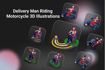 Entregador andando de motocicleta Pacote de Illustration 3D