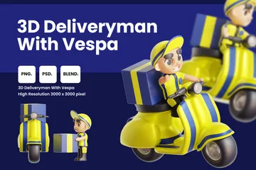 Entregador com Vespa Pacote de Illustration 3D