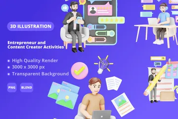 Entrepreneur And Content Creator Activities 3D Illustration Pack