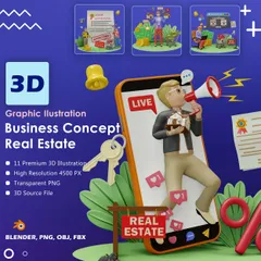 Marketing immobilier d’entreprise Pack 3D Illustration