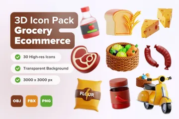 Commerce électronique d'épicerie Pack 3D Icon