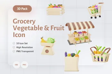 Légumes et fruits d'épicerie Pack 3D Icon