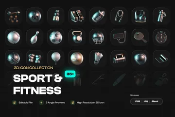 Equipamentos esportivos e fitness Pacote de Icon 3D