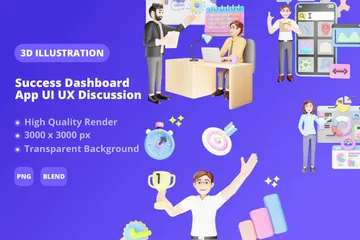 Erfolgs-Dashboard-App UI UX Diskussion 3D Illustration Pack