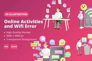 Funcionário de atividades online e erro de Wifi Pacote de Illustration 3D