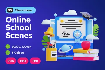 Escenas de escuelas en línea Paquete de Illustration 3D