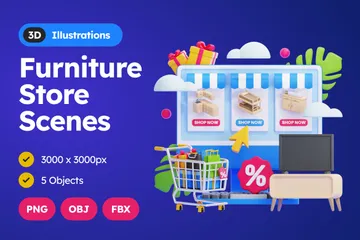 Escenas de tiendas de muebles Paquete de Illustration 3D