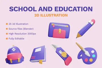 Escola e Educação Pacote de Illustration 3D