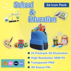 Escola e Educação Pacote de Icon 3D