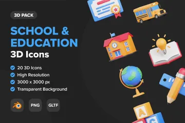 Escola e Educação Pacote de Icon 3D