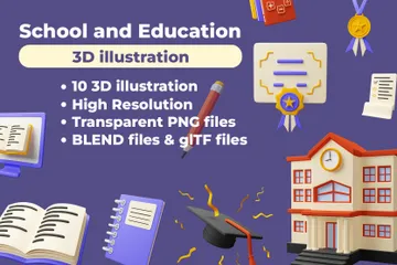 Escola e Educação Pacote de Icon 3D