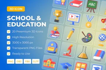 Escola e Educação Pacote de Icon 3D