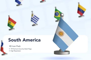 Banderas de escritorio de países de Sudamérica Paquete de Icon 3D