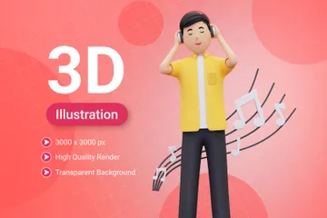 Escuchando música 3D Illustration Pack