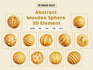 Esfera de madeira abstrata Pacote de Illustration 3D