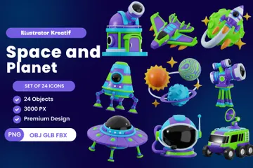 Espacio y planeta Ilustración 3D Pack