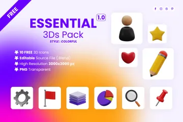 Free 에센셜 V1.0 3D Icon 팩