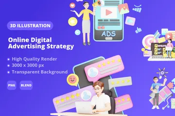 Estratégia de publicidade digital on-line Pacote de Illustration 3D