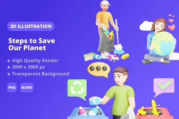 Étapes pour sauver notre planète Pack 3D Illustration