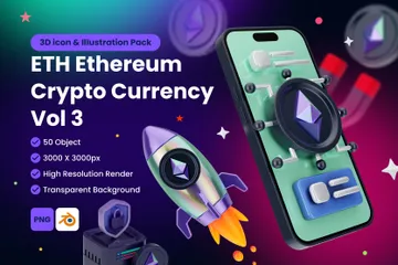 Criptomoneda ETH Ethereum Volumen 3 Paquete de Icon 3D