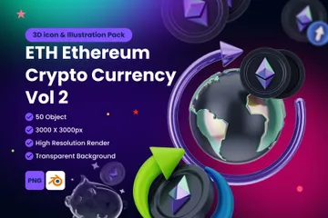 ETH Ethereum Cryptocurrency Volume 2 3D Icon Pack