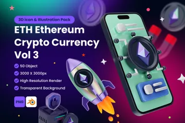 ETH Ethereum Cryptocurrency Volume 3 3D Icon Pack
