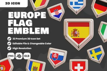 Europe Flag Emblem 3D Icon Pack