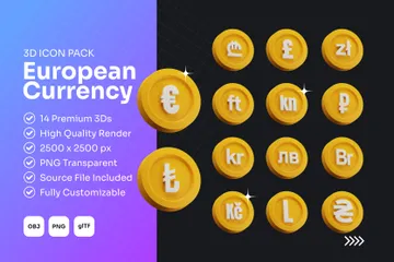 European Currency Gold Coin 3D Icon Pack