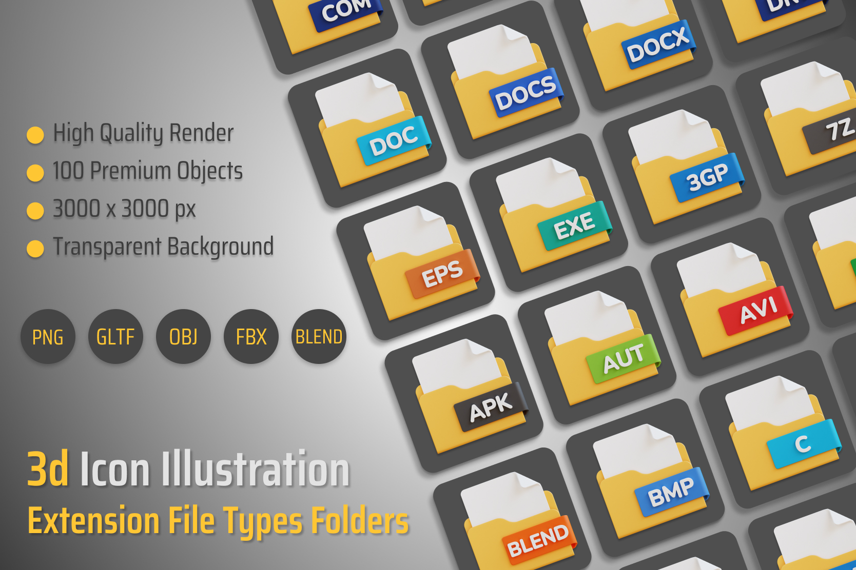 Premium Extension File Types Folders 3D Illustration pack from Files & Folders 3D Illustrations